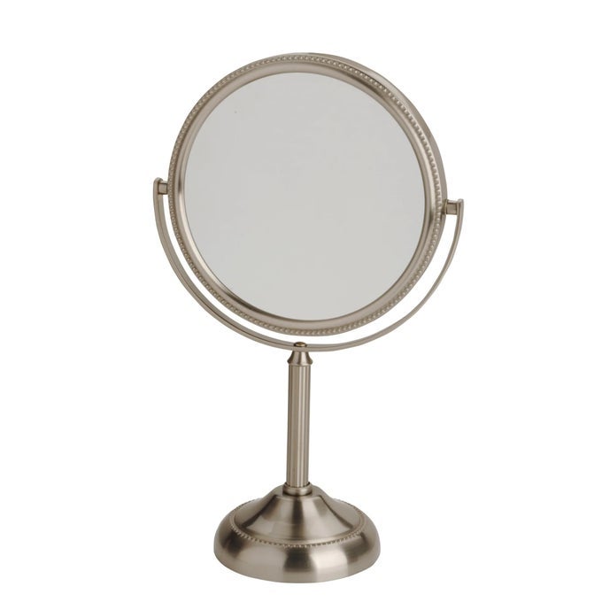 TWOSIDED TABLETOP MAKEUP MIRROR MAKEUP MIRROR WITH 10X MAGNIFICATION SWIVEL DESIGN PORTABLE 6INCH DIAMETER MIRROR IN NICKEL FINISH MODEL JP910NB