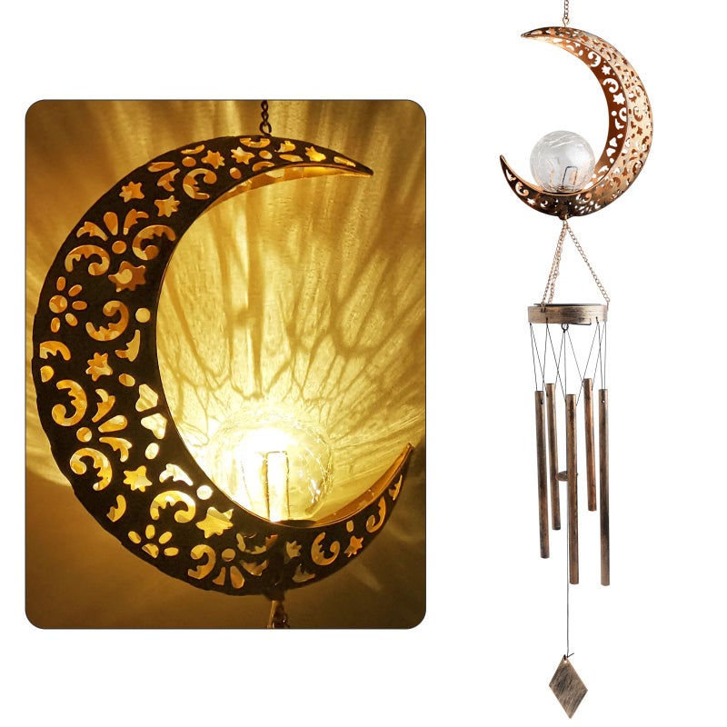 JOBOSI Moon Wind Chimes Solar Outdoor Mothers Day Wind Chime Gift for Mom Women Grandma Garden Courty ard Lawn Decor Thanksgiving Gifts Moon Gifts Wind Chimes for Outside 