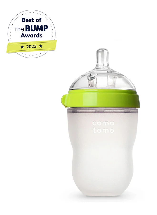 comotomo Natural Feel Baby Bottle 250 ML With Silicone Baby Teether, 3 Months +