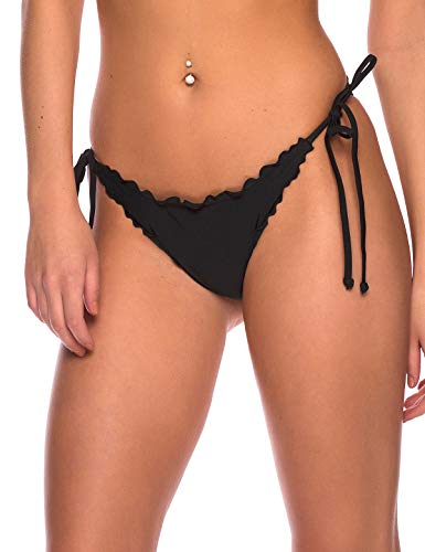RELLECIGA Women's Black Wavy Tie-Side Brazilian Bikini Bottom Size Medium - Image 4