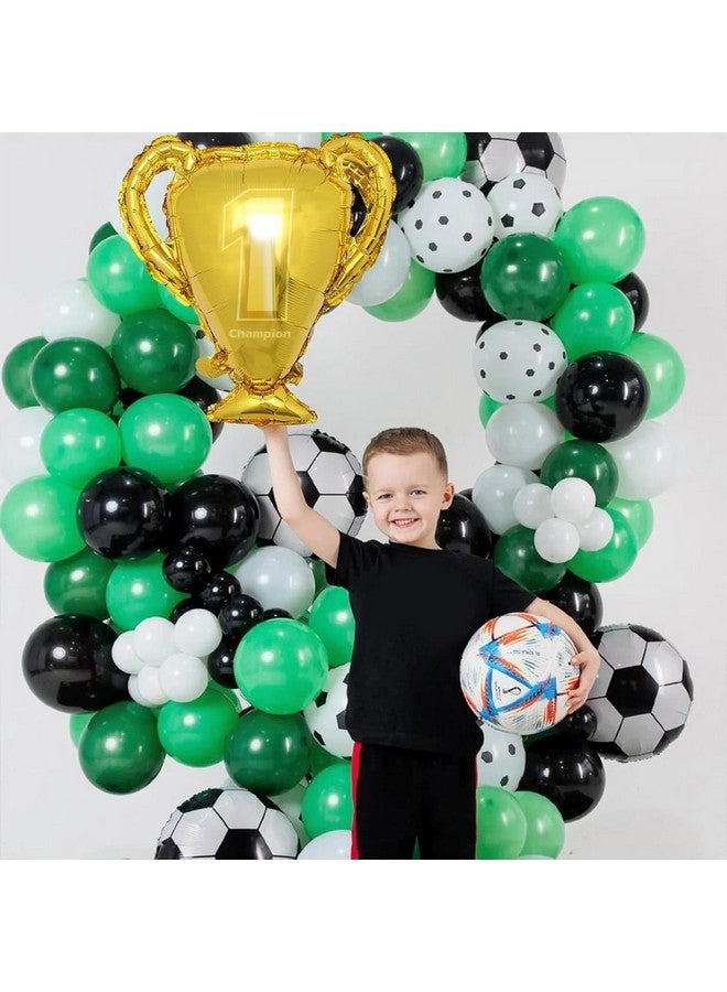 Biapian طقم قوس بالونات كرة القدم للأولاد، طقم قوس بالونات أخضر مع بالونات كأس كرة القدم باللون الأخضر الداكن والأسود والأبيض وبالونات اللاتكس وبالونات معدنية فضية لتزيين حفلات استقبال المواليد وأعياد الميلاد وحفلات كرة القدم - Image 5