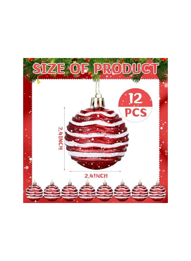 The Bros 12 قطعة زينة كرات عيد الميلاد من المزرعة بحجم 2.36 بوصة حمراء كبيرة عتيقة لتزيين شجرة عيد الميلاد مجموعة زينة كرات عيد الميلاد زينة بلاستيكية لتعليق كرات عيد الميلاد - Image 2