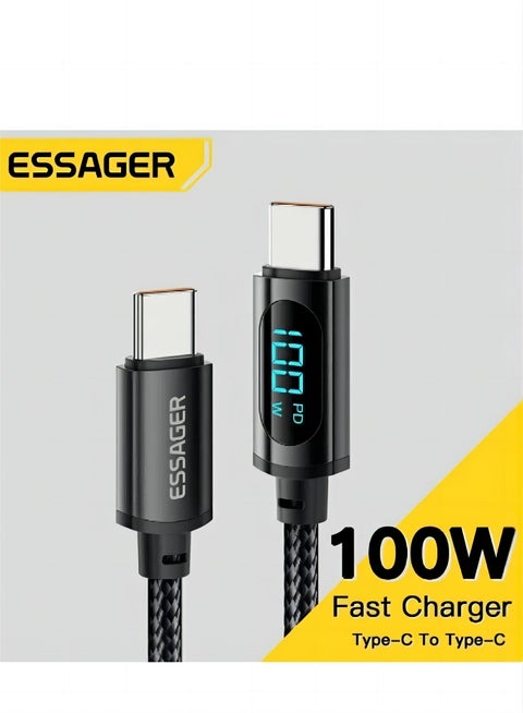 شحن عالي السرعة ومتين للغاية بقدرة 100 وات 5 أمبير وشاشة عرض بيانات متزامنة من USB-C إلى كابل USB-C