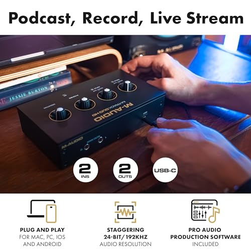 M-AUDIO M-Track Duo HD Audio Interface 24bit 192kHz for Recording, Streaming, Podcasting with USB-C, 2 XLR TRS Inputs, 2 TRS Outputs, Software Suite - Image 2