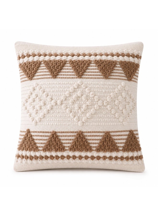 Description: Boho Decorative Throw Pillow Cover, Tufted Geometric Design, Beige & Brown - kl 01