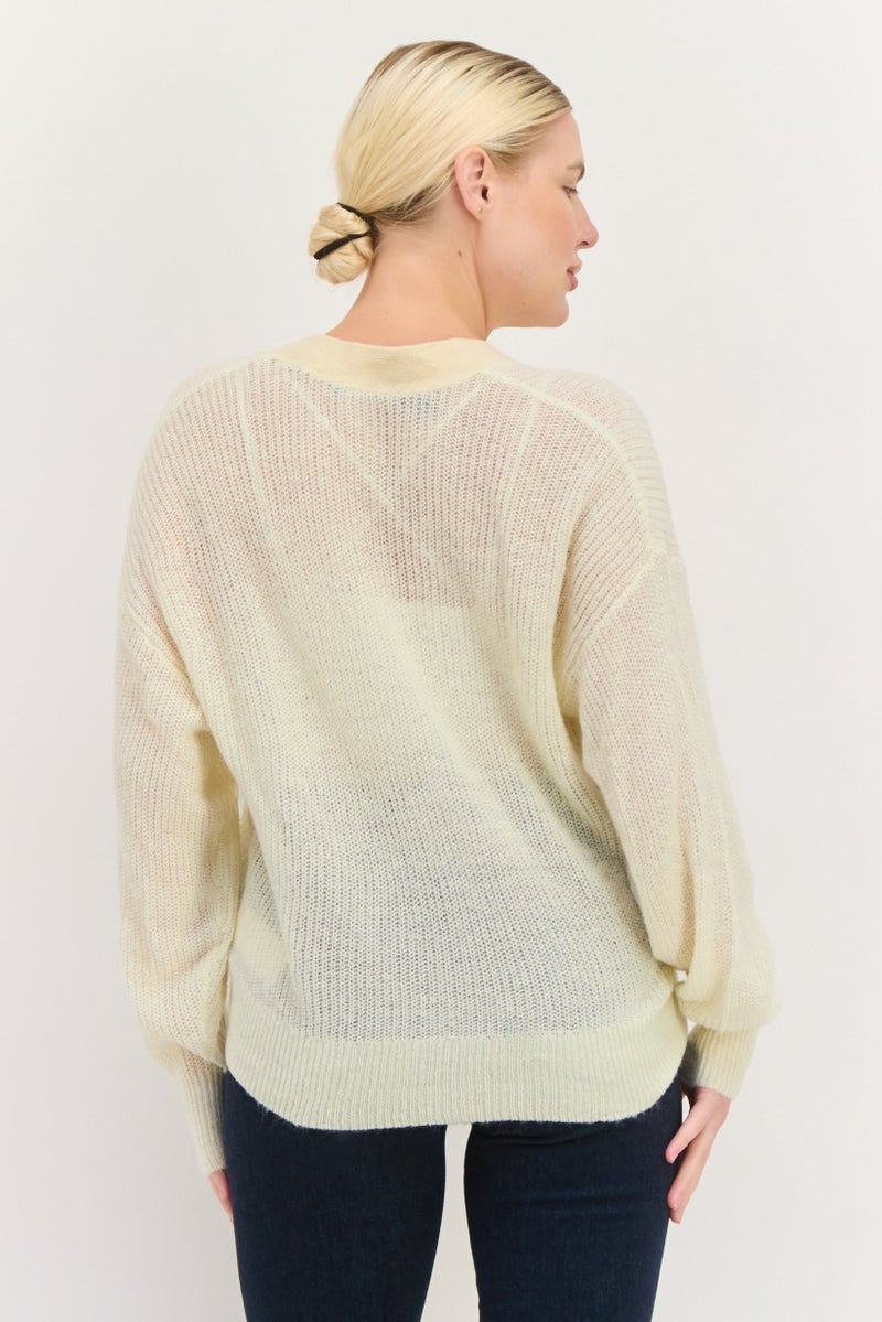 ESPRIT Women V-Neck Textured Cardigan, Beige - Image 3