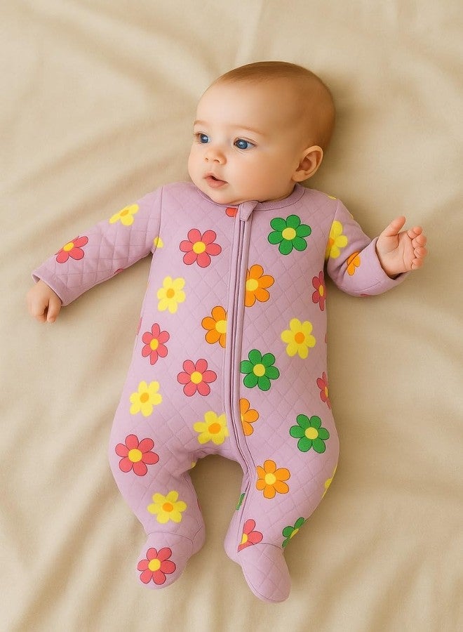 Nestlooms 100% Cotton Sleepsuits,Soft and Comfortable Bodysuit, Sleep Wear, Printed Night Suits for Infants Newborn Baby Boys & Girls,Full Sleeve Winter Warm Jumpsuit - Bloomy Dreams (3-6 Months) - Image 2