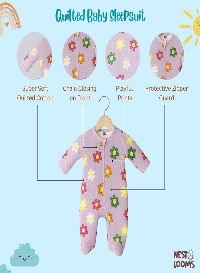 Nestlooms 100% Cotton Sleepsuits,Soft and Comfortable Bodysuit, Sleep Wear, Printed Night Suits for Infants Newborn Baby Boys & Girls,Full Sleeve Winter Warm Jumpsuit - Bloomy Dreams (3-6 Months) - Image 3