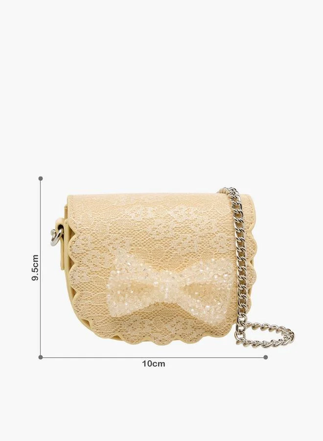 Little Missy CREAM Bow Embellished Crossbody Bag with Chain Strap Ramadan Collection for Women | Best Price UAE