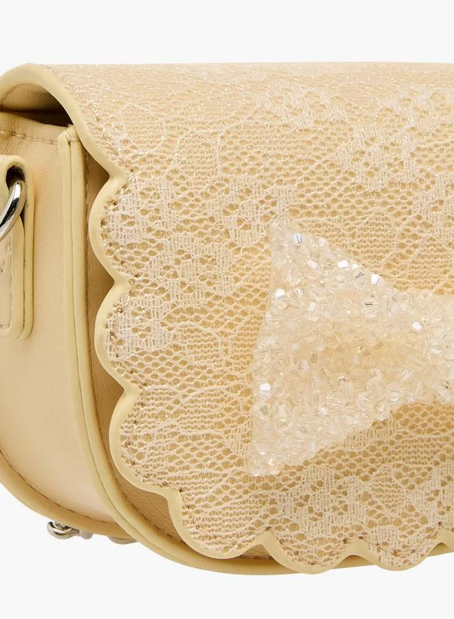 Little Missy CREAM Bow Embellished Crossbody Bag with Chain Strap Ramadan Collection for Women | Best Price UAE