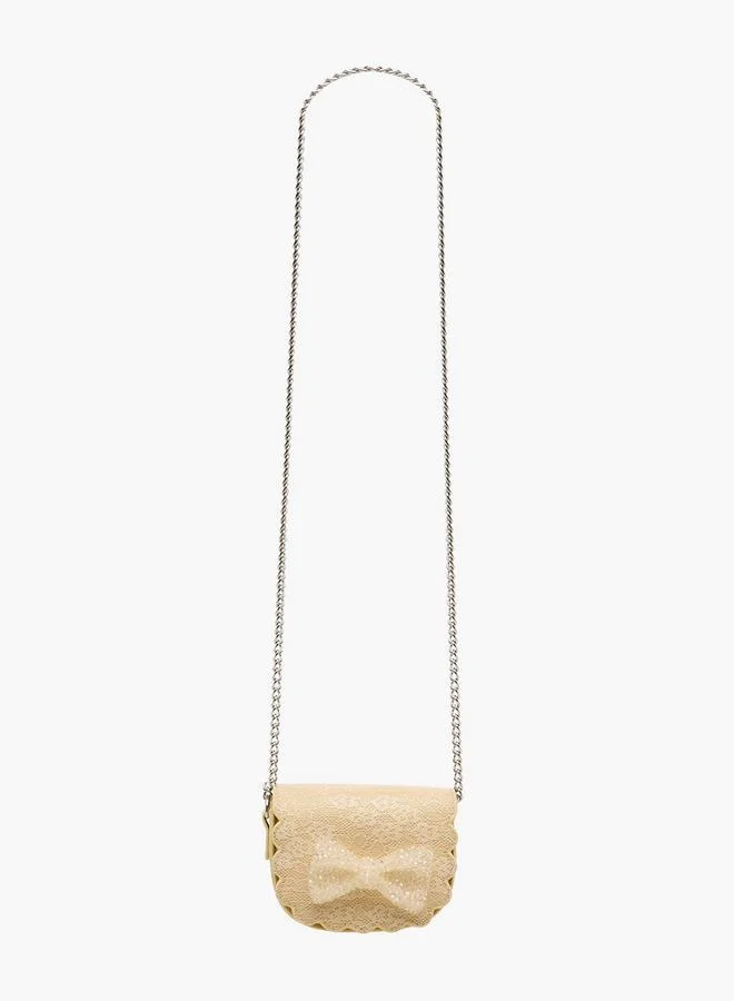 Little Missy CREAM Bow Embellished Crossbody Bag with Chain Strap Ramadan Collection for Women | Best Price UAE