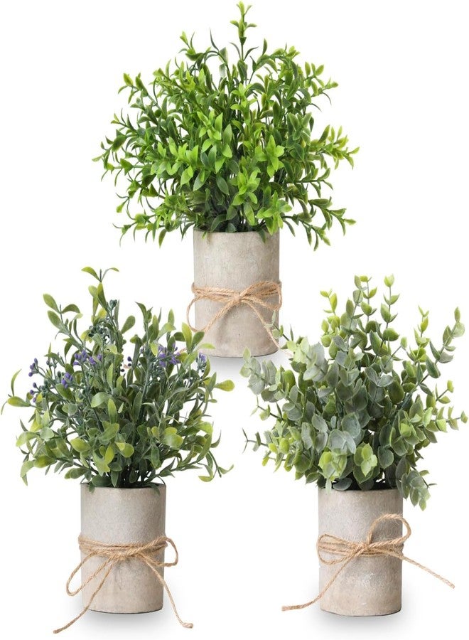 PENGYEE 3 Pack Small Fake Plants in Farmhouse Pulp Pot, Artificial Plants Indoor for Home Decor, Small Faux Plants Indoor for Bathroom Office Kitchen Shelf Counter Desk Table Room Decor - Image 1