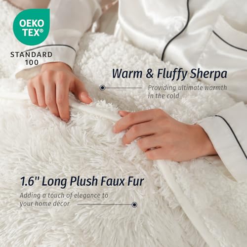Wemore Shaggy Long Fur Faux Fur Weighted Blanket, Cozy and Fluffy Plush Sherpa Long Hair Blanket for Adult 20lbs, Fluffy Fuzzy Sherpa Reverse Heavy Blanket for Bed, Couch, Cream White, 60 x 80 Inches - Image 2
