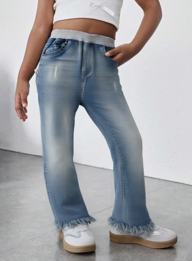 تايك تو Take Two Girls Flare Jeans with Frayed Hem