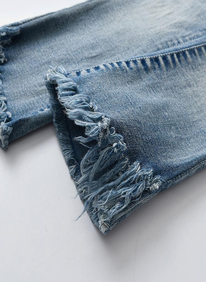 تايك تو جينز بناتي واسع بخصر مرتفع وحافة ممزقة - Image 5