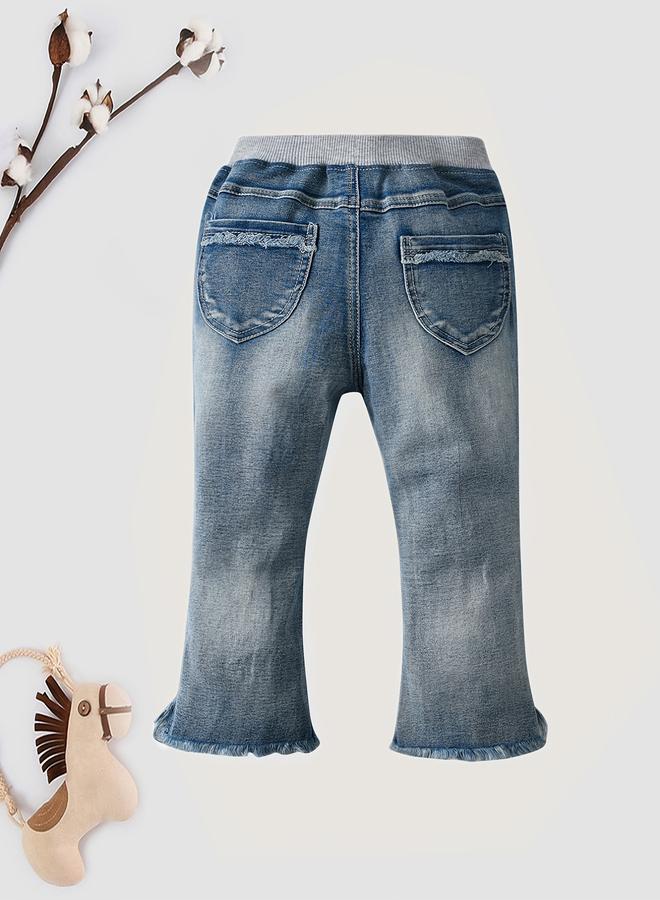 تايك تو جينز بناتي واسع بخصر مرتفع وحافة ممزقة - Image 2