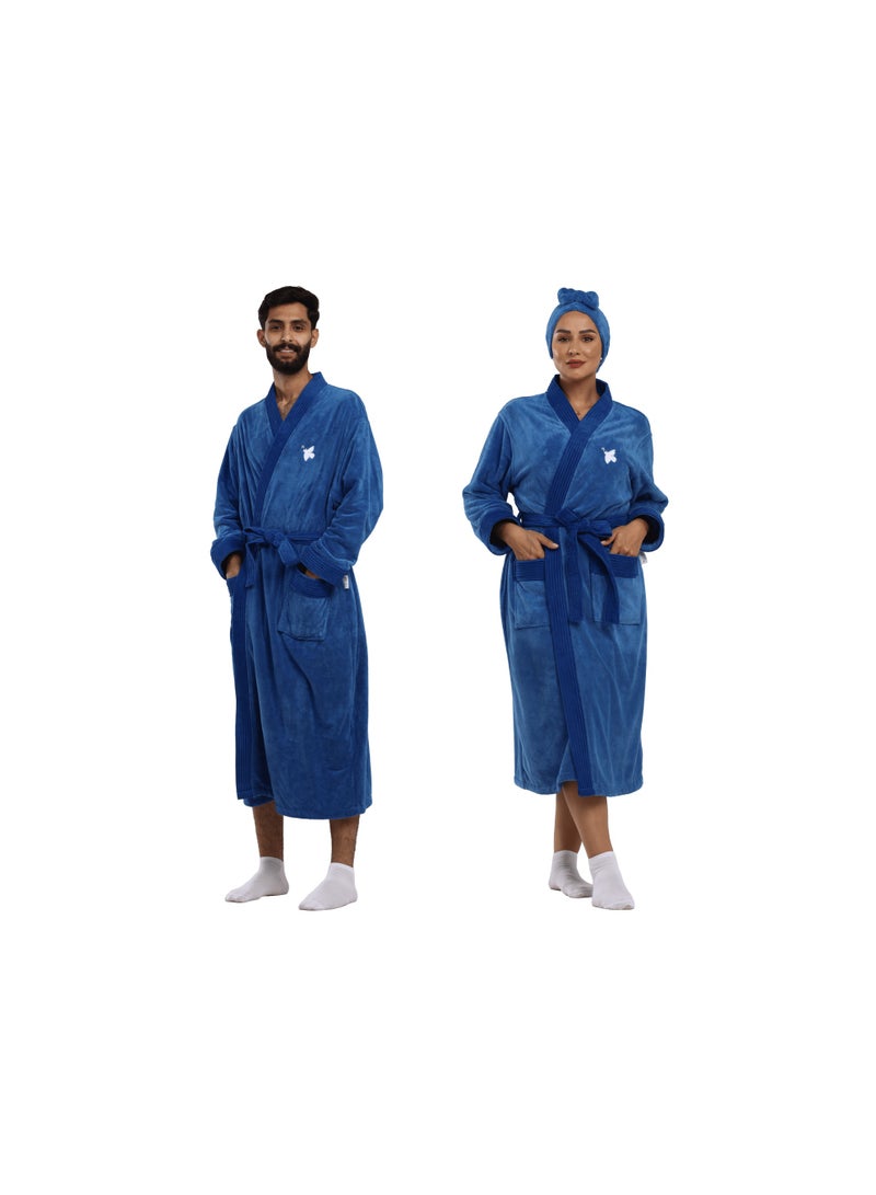 Relef Premium Family Bathrobe Set of 4 Pieces – 2 Unisex Bathrobes 3XL/XL + 2 Kids Cappa (3-5, 5-8 Years) Highly Absorbent Comfortable - Dark Blue - Image 2