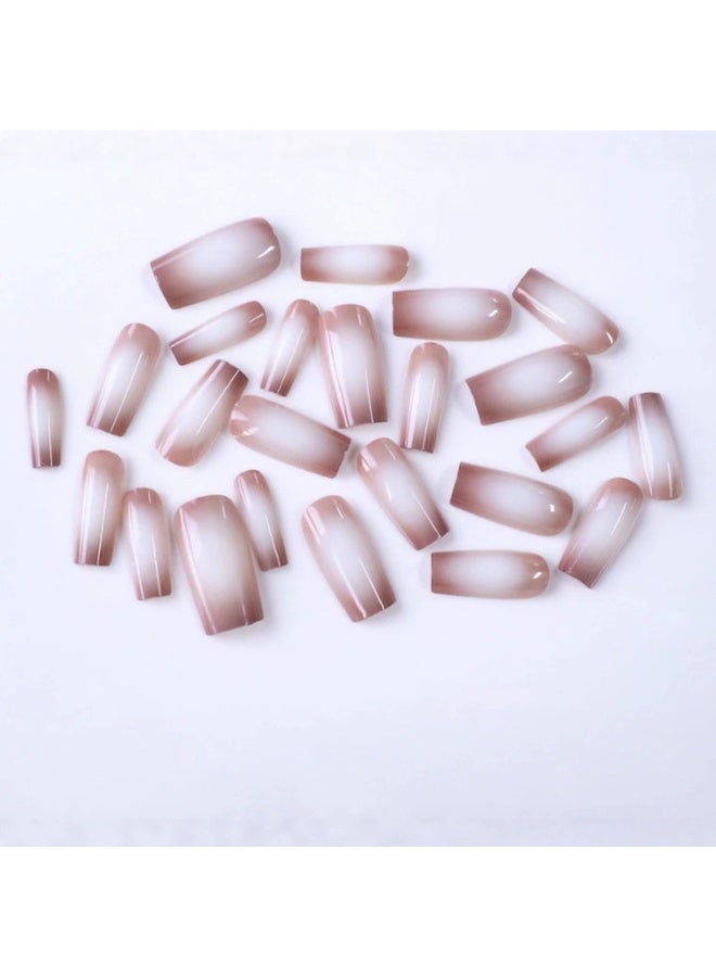 Goolsky 24 قطعة أظافر صناعية طويلة - أسلوب الفتاة الساخنة الأوروبية الأمريكية الراقية، تدرج أبيض بسيط قابل للارتداء - Image 3