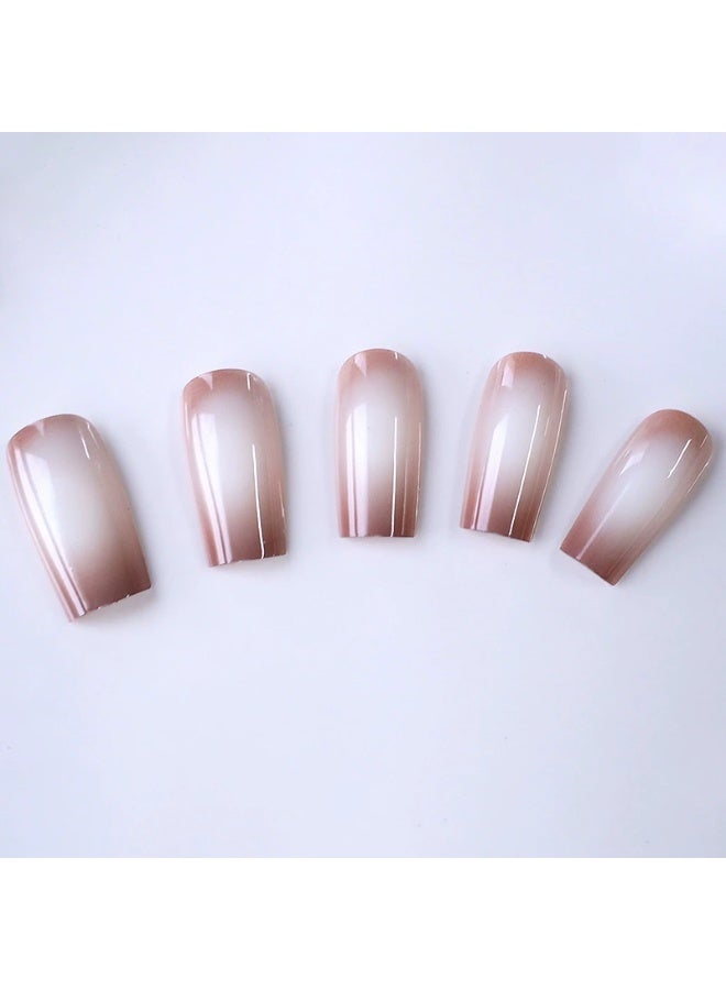 Goolsky 24 قطعة أظافر صناعية طويلة - أسلوب الفتاة الساخنة الأوروبية الأمريكية الراقية، تدرج أبيض بسيط قابل للارتداء - Image 4