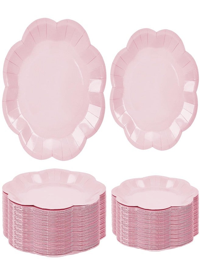 Ohkishly 50 Pcs Light Pink Paper Plates 25 × 7'' and 25 × 9'' Disposable Scalloped Pink Dinner Plates Cute Party Plate for Wedding Baby Shower Birthday Party - Image 1