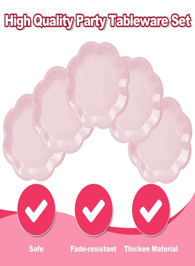 Ohkishly 50 Pcs Light Pink Paper Plates 25 × 7'' and 25 × 9'' Disposable Scalloped Pink Dinner Plates Cute Party Plate for Wedding Baby Shower Birthday Party - Image 3