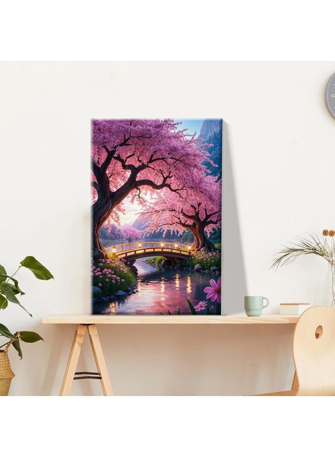 JOOZ Paint by Numbers Kit for Adults with Frame Moon Paint by Number with Easel Tree Adult Paint by Number Kits Framed Canvas Mountain Waterfall Oil Painting Kits for Gift Home Wall Decor 8x12 Inch - Image 2