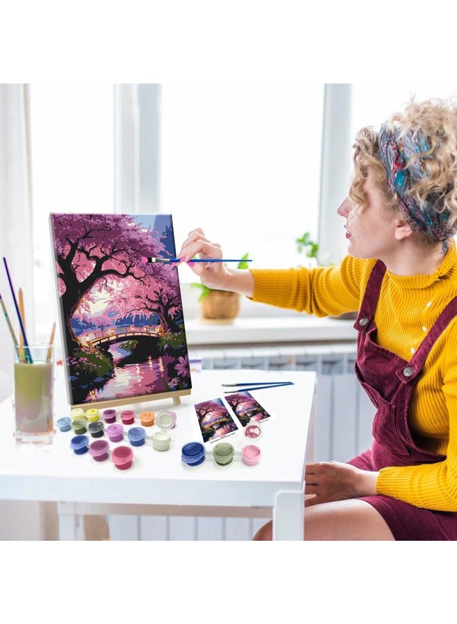 JOOZ Paint by Numbers Kit for Adults with Frame Moon Paint by Number with Easel Tree Adult Paint by Number Kits Framed Canvas Mountain Waterfall Oil Painting Kits for Gift Home Wall Decor 8x12 Inch - Image 5