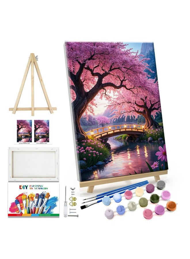 JOOZ Paint by Numbers Kit for Adults with Frame Moon Paint by Number with Easel Tree Adult Paint by Number Kits Framed Canvas Mountain Waterfall Oil Painting Kits for Gift Home Wall Decor 8x12 Inch - Image 1