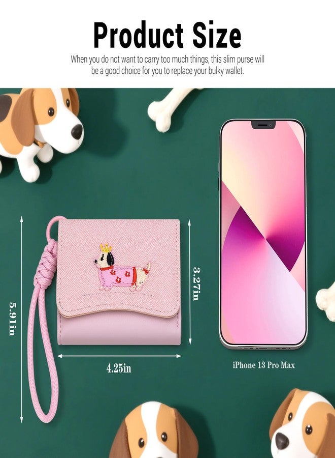 YINHEXI Wallet for Women, Small Dog Puppy Slim RFID Blocking Card Wallets, Cute Trifold PU Leather Card Holder, Mini Pocket Cash Purse with 7 Card Slots for Girls Ladies (Tri-fold, Pink Dog) - Image 4