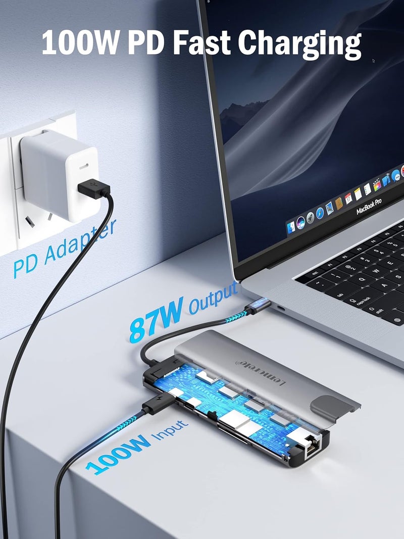 Lemorele محور USB C متعدد المنافذ 9 في 1 مع إيثرنت جيجابت، 100 واط PD، HDMI 4K، 3 USB 2.0، منفذ بيانات USB C، قارئ بطاقات SD/TF، محطة دوكل للماك بوك، ستيم ديك، لابتوب - Image 5