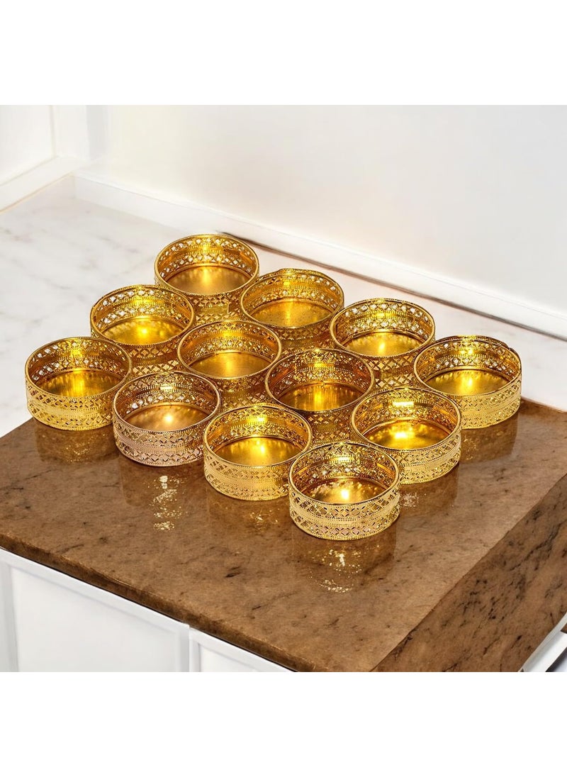 AorviDesigns AorviDesigns Set of 12 Golden Small Tea Light HolderCandle Holder for Diwali DecorationHome Decoration  - Image 1