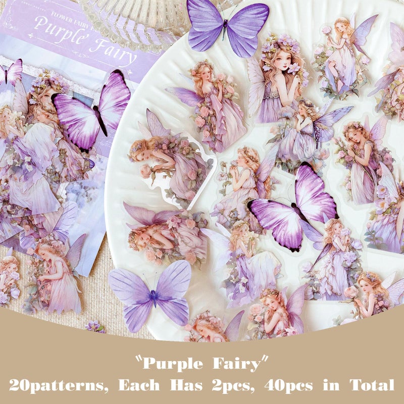 SIBLYMONA Vintage Fairy Stickers 120Pcs Transparent Stickers for Scrapbooking Journaling, Floral Butterfly Cottagecore Junk Journal Scrapbook Supplies, Rub On Transfers for Crafts (120, Blue) - Image 3