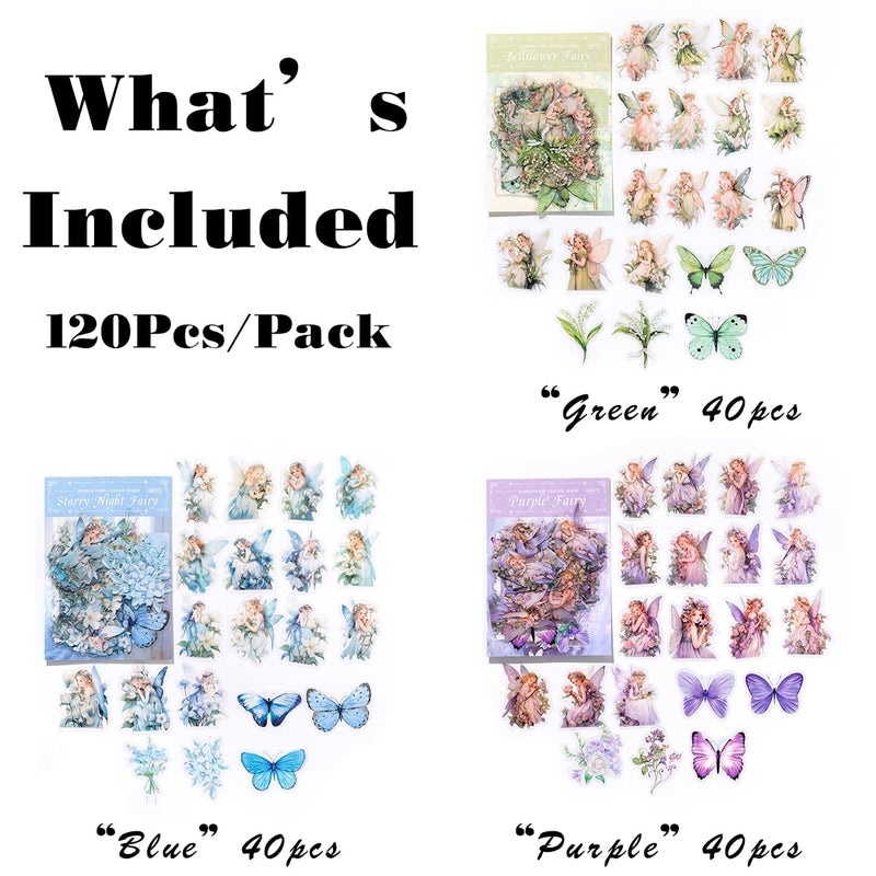 SIBLYMONA Vintage Fairy Stickers 120Pcs Transparent Stickers for Scrapbooking Journaling, Floral Butterfly Cottagecore Junk Journal Scrapbook Supplies, Rub On Transfers for Crafts (120, Blue) - Image 2