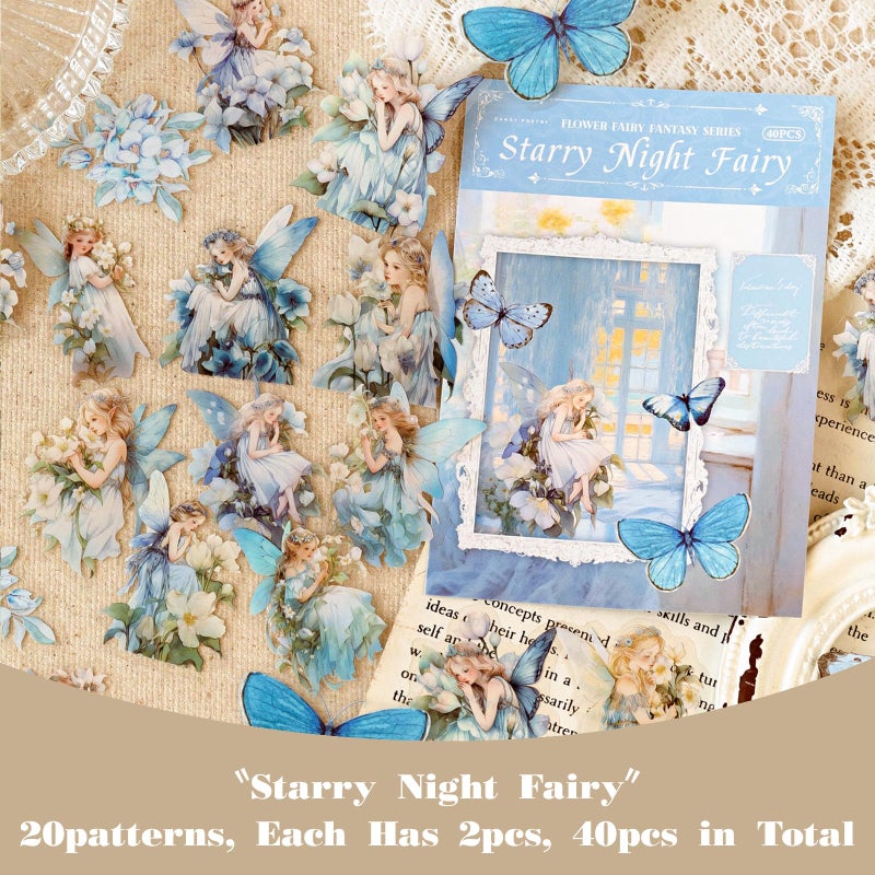 SIBLYMONA Vintage Fairy Stickers 120Pcs Transparent Stickers for Scrapbooking Journaling, Floral Butterfly Cottagecore Junk Journal Scrapbook Supplies, Rub On Transfers for Crafts (120, Blue) - Image 5