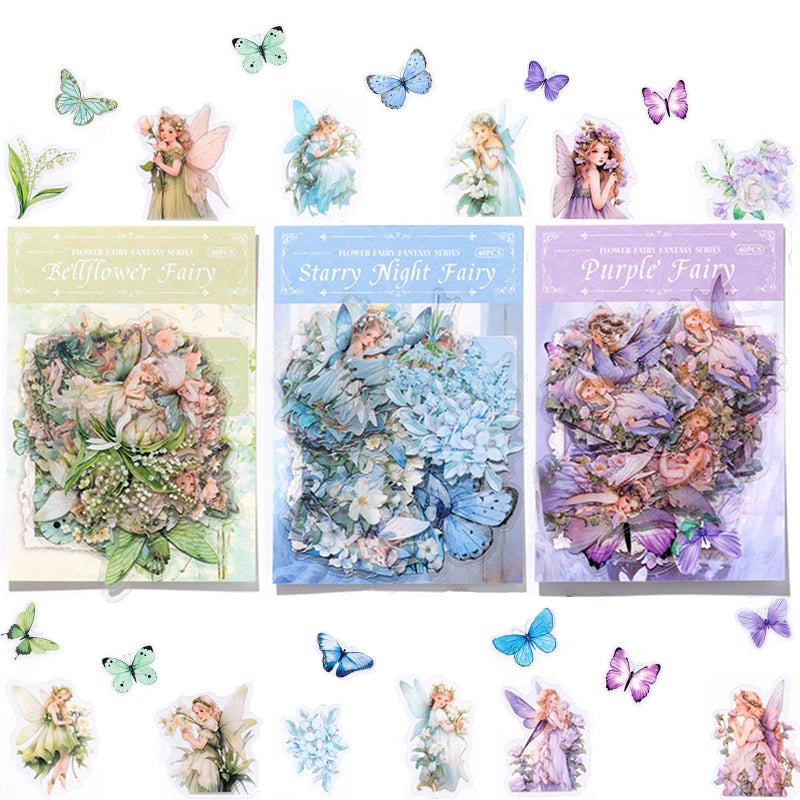 SIBLYMONA Vintage Fairy Stickers 120Pcs Transparent Stickers for Scrapbooking Journaling, Floral Butterfly Cottagecore Junk Journal Scrapbook Supplies, Rub On Transfers for Crafts (120, Blue) - Image 1