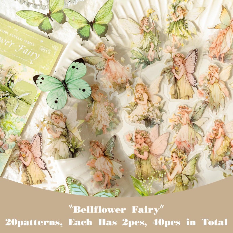 SIBLYMONA Vintage Fairy Stickers 120Pcs Transparent Stickers for Scrapbooking Journaling, Floral Butterfly Cottagecore Junk Journal Scrapbook Supplies, Rub On Transfers for Crafts (120, Blue) - Image 4