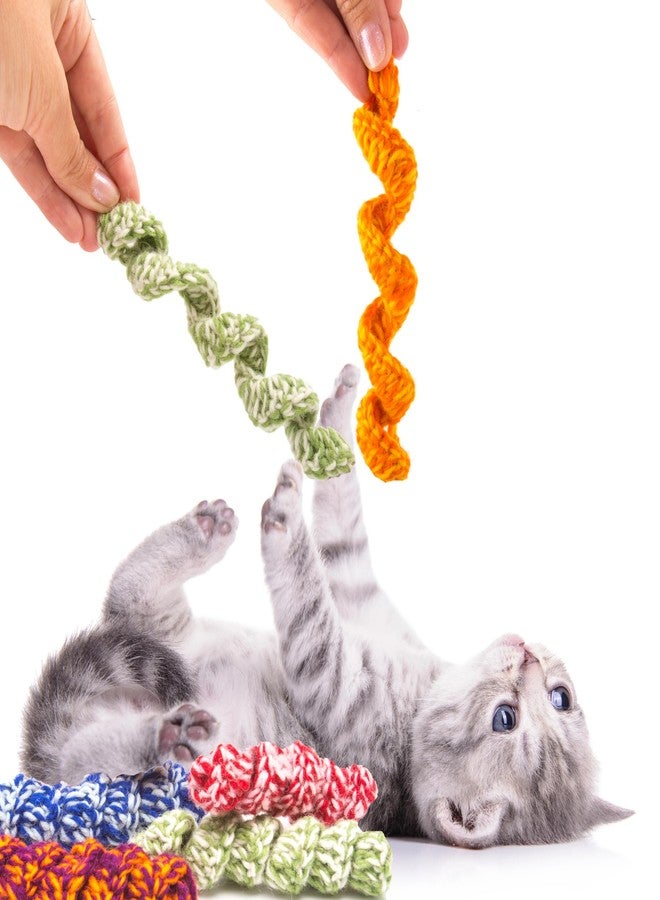 Glaciart One Crochet Spring Cat Toy - 5 Pcs Soft Fuzzy Enrichment 100% Natural Wool Yarn - Interactive Stretchable Play Cat Toy Set - Safe for Pets, Non-AZO Colored Dyes - Image 3
