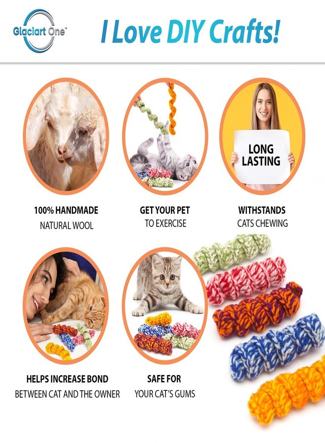 Glaciart One Crochet Spring Cat Toy - 5 Pcs Soft Fuzzy Enrichment 100% Natural Wool Yarn - Interactive Stretchable Play Cat Toy Set - Safe for Pets, Non-AZO Colored Dyes - Image 2