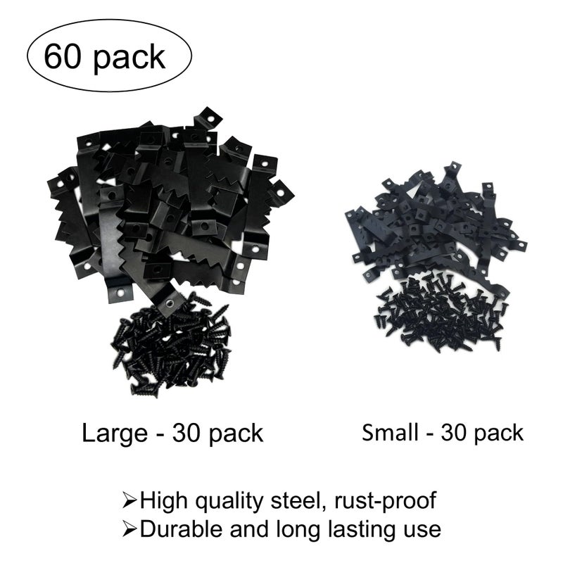 EesTeck 30 Pack Large Heavy and 30 Pack Small Sawtooth Picture Hangers Steel Picture Hangers with Screws Picture Hang Solutions, for Hanging Clock Paintings Artwork Picture Frame Hook Photos (Black) - Image 5