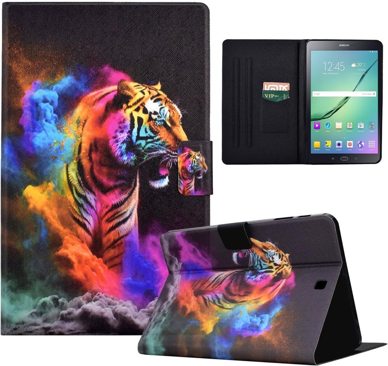 LSPCASA غلاف جهاز لوحي متوافق مع Samsung Galaxy Tab S2 مقاس 9.7 بوصة مع حامل وقشرة واقية - نمر ملون - Image 1