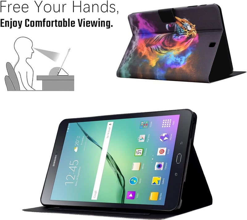 LSPCASA غلاف جهاز لوحي متوافق مع Samsung Galaxy Tab S2 مقاس 9.7 بوصة مع حامل وقشرة واقية - نمر ملون - Image 2