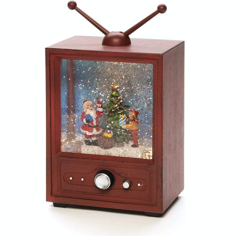 Konstsmide LED Snow Globe TV Lantern Santa and Child SceneChristmas Lantern Warm White DiodeTransformer or Battery 3xAA 15V exclOptional Eight Song Music FunctionWater FilledWater Spinner
