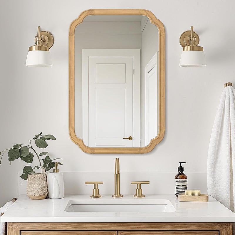 WallBeyond 20" x 30" Wood Mirror Rounded Corner Arch Wall Mirror with Wood Frame for Entryway, Living Room or Bedroom Home Decor [20" x 30" Natural Color] - Image 1