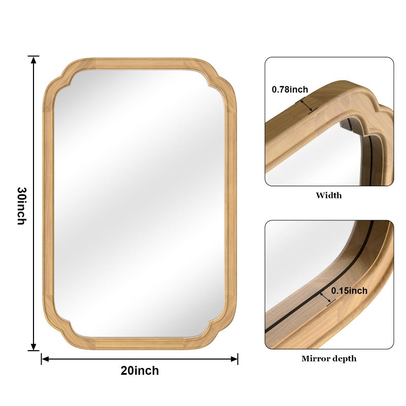 WallBeyond 20" x 30" Wood Mirror Rounded Corner Arch Wall Mirror with Wood Frame for Entryway, Living Room or Bedroom Home Decor [20" x 30" Natural Color] - Image 2