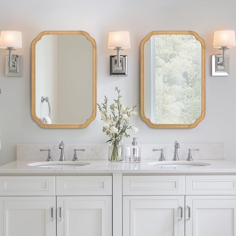 WallBeyond 20" x 30" Wood Mirror Rounded Corner Arch Wall Mirror with Wood Frame for Entryway, Living Room or Bedroom Home Decor [20" x 30" Natural Color] - Image 4