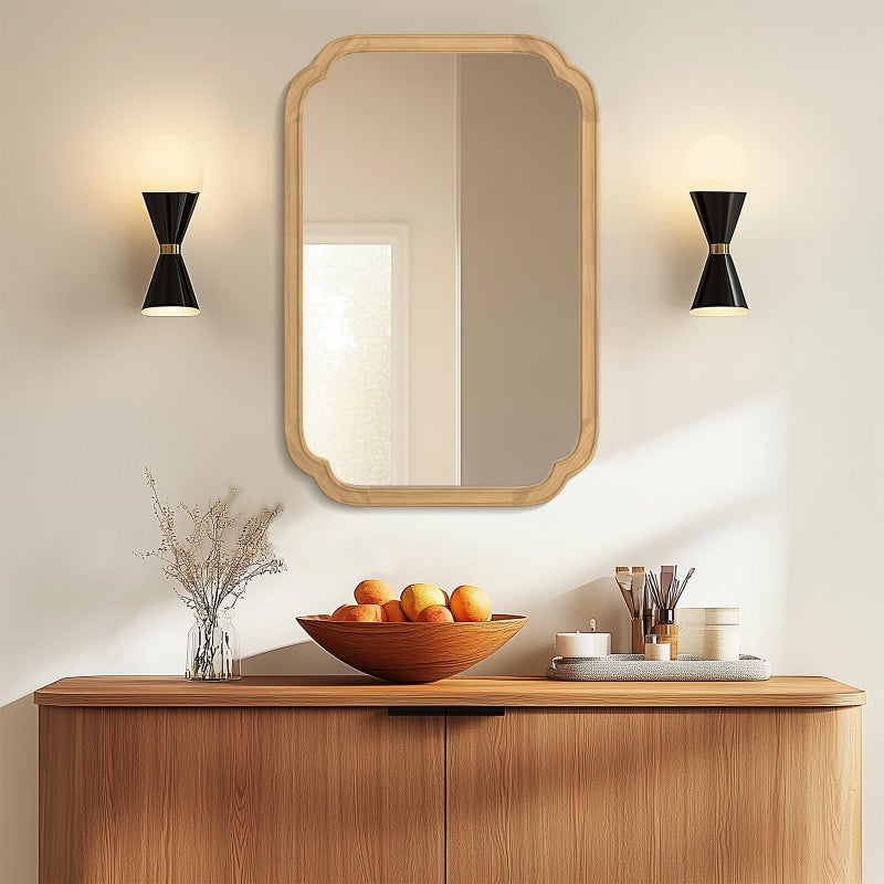WallBeyond 20" x 30" Wood Mirror Rounded Corner Arch Wall Mirror with Wood Frame for Entryway, Living Room or Bedroom Home Decor [20" x 30" Natural Color] - Image 3