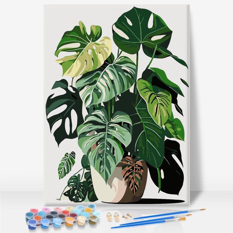 Camocin Framed Paint by Numbers Kit for Adults Beginner & Kids Ages 10-13, Plants Easy Paint by Numbers with Frame, Green Plants Acrylic Adult Painting by Number Kits on Canvas Framed 8 x 12 Inch - Image 1