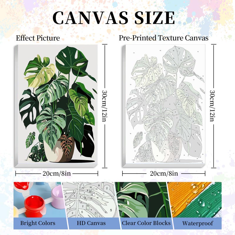 Camocin Framed Paint by Numbers Kit for Adults Beginner & Kids Ages 10-13, Plants Easy Paint by Numbers with Frame, Green Plants Acrylic Adult Painting by Number Kits on Canvas Framed 8 x 12 Inch - Image 3
