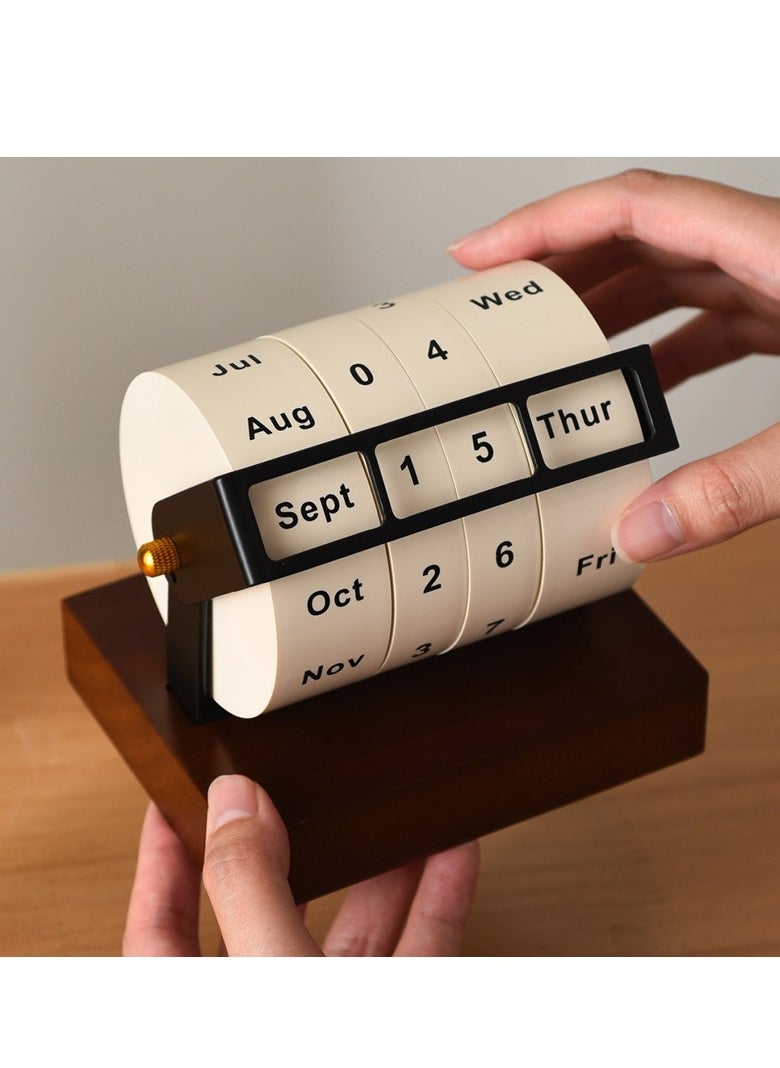 Generic Rotary Perpetual Desk Calendar,Wooden Wheeling Calendar Month Week Day Date Display for Home Office,Reusable Reminder List Travel Record Card (Wheel Perpetual Calendar)  - Image 2