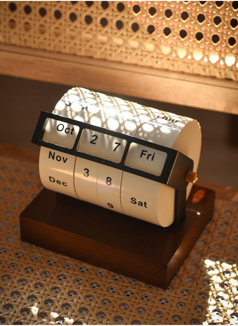 Generic Rotary Perpetual Desk Calendar,Wooden Wheeling Calendar Month Week Day Date Display for Home Office,Reusable Reminder List Travel Record Card (Wheel Perpetual Calendar)  - Image 1